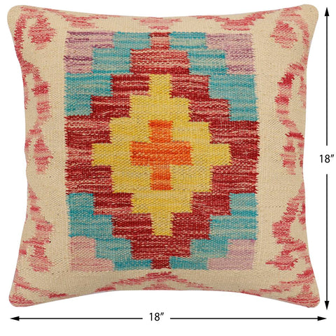 handmade Traditional Pillow Beige Red Hand-Woven SQUARE 100% WOOL Hand woven turkish pillow2 x 2