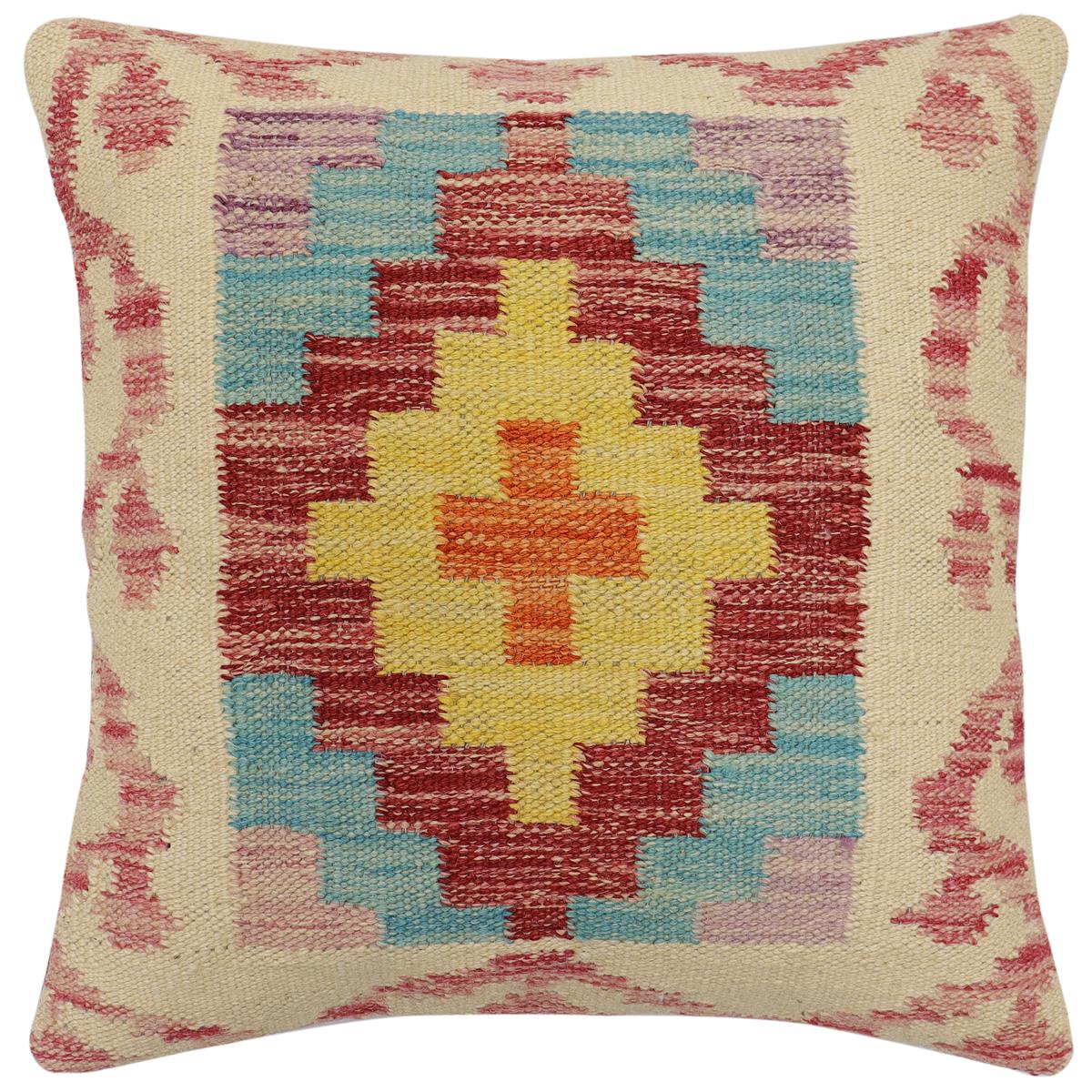 handmade Traditional Pillow Beige Red Hand-Woven SQUARE 100% WOOL Hand woven turkish pillow2 x 2