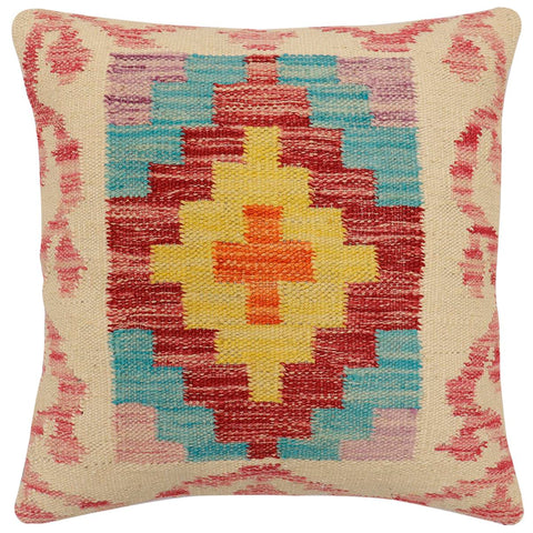 handmade Traditional Pillow Beige Red Hand-Woven SQUARE 100% WOOL Hand woven turkish pillow2 x 2