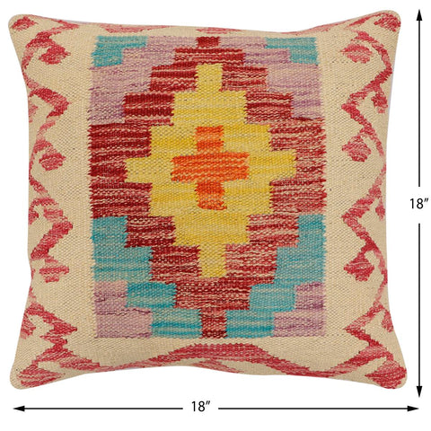 handmade Traditional Pillow Beige Red Hand-Woven SQUARE 100% WOOL Hand woven turkish pillow2 x 2