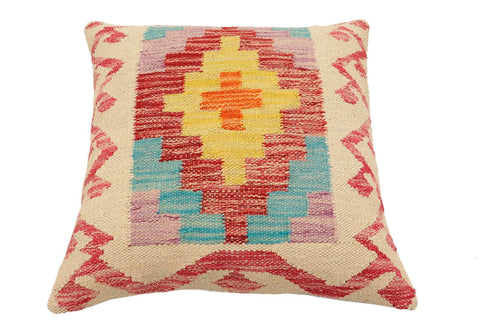 handmade Traditional Pillow Beige Red Hand-Woven SQUARE 100% WOOL Hand woven turkish pillow2 x 2