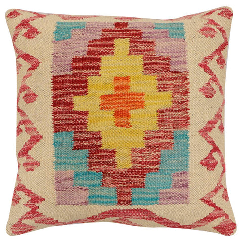 handmade Traditional Pillow Beige Red Hand-Woven SQUARE 100% WOOL Hand woven turkish pillow2 x 2