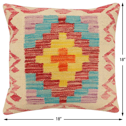handmade Traditional Pillow Beige Red Hand-Woven SQUARE 100% WOOL Hand woven turkish pillow2 x 2