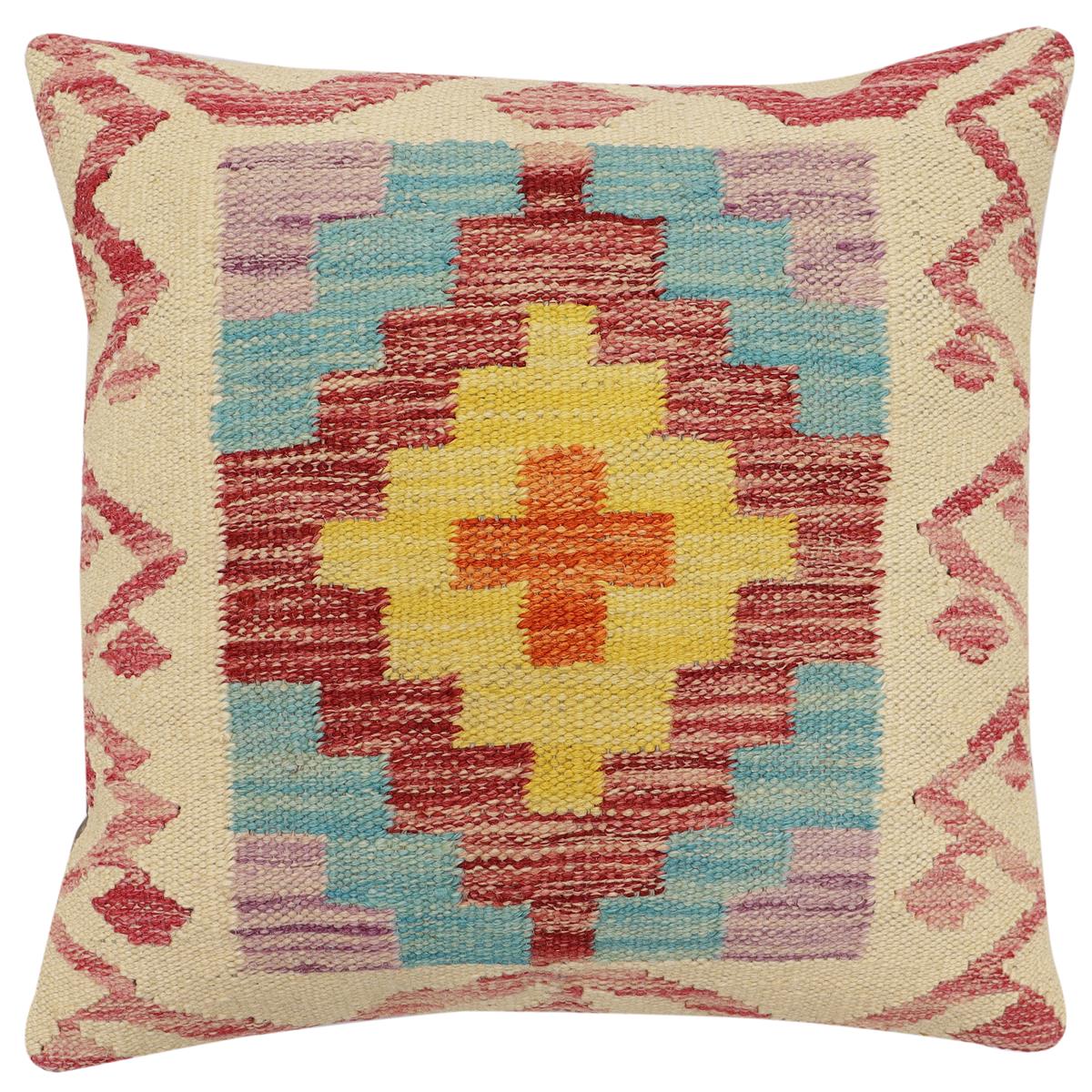 handmade Traditional Pillow Beige Red Hand-Woven SQUARE 100% WOOL Hand woven turkish pillow2 x 2