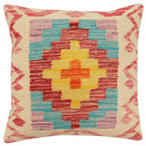 handmade Traditional Pillow Beige Red Hand-Woven SQUARE 100% WOOL Hand woven turkish pillow2' x 2'