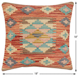 handmade Traditional Pillow Rust Blue Hand-Woven SQUARE 100% WOOL Hand woven turkish pillow2' x 2'