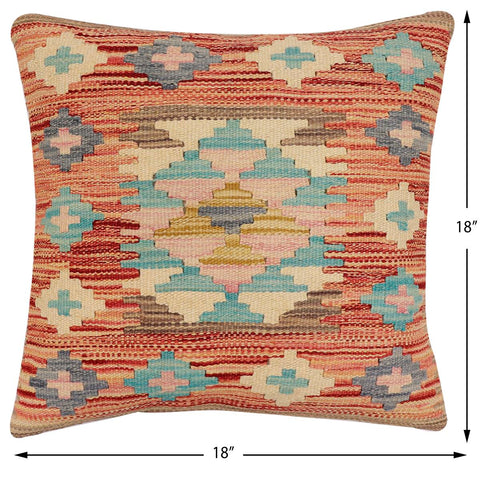 handmade Traditional Pillow Rust Blue Hand-Woven SQUARE 100% WOOL Hand woven turkish pillow2 x 2
