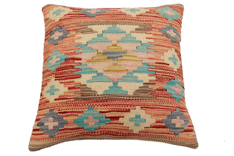 handmade Traditional Pillow Rust Blue Hand-Woven SQUARE 100% WOOL Hand woven turkish pillow2 x 2