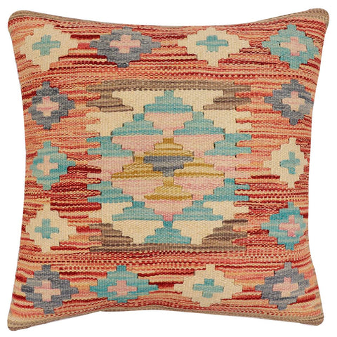 handmade Traditional Pillow Rust Blue Hand-Woven SQUARE 100% WOOL Hand woven turkish pillow2 x 2