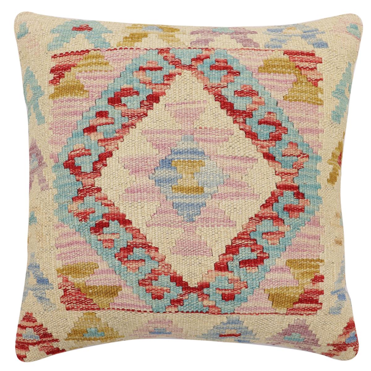 handmade Traditional Pillow Beige Red Hand-Woven SQUARE 100% WOOL Hand woven turkish pillow2 x 2