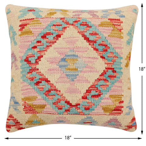 handmade Traditional Pillow Beige Red Hand-Woven SQUARE 100% WOOL Hand woven turkish pillow2 x 2