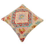 handmade Traditional Pillow Beige Red Hand-Woven SQUARE 100% WOOL Hand woven turkish pillow2' x 2'
