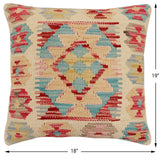 handmade Traditional Pillow Beige Red Hand-Woven SQUARE 100% WOOL  Hand woven turkish pillow  2 x 2