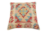 handmade Traditional Pillow Beige Red Hand-Woven SQUARE 100% WOOL  Hand woven turkish pillow  2 x 2