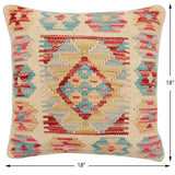 handmade Traditional Pillow Beige Red Hand-Woven SQUARE 100% WOOL Hand woven turkish pillow2' x 2'