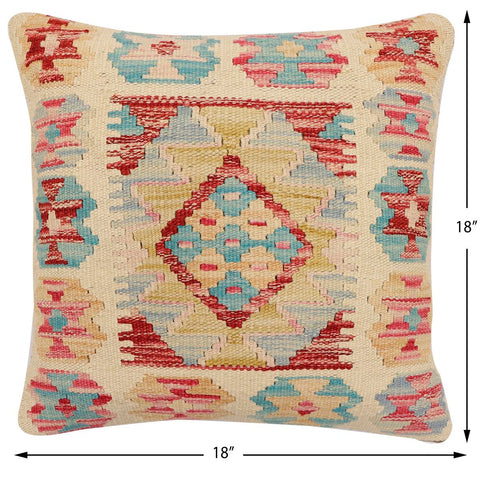 handmade Traditional Pillow Beige Red Hand-Woven SQUARE 100% WOOL Hand woven turkish pillow2 x 2