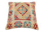 handmade Traditional Pillow Beige Red Hand-Woven SQUARE 100% WOOL Hand woven turkish pillow2' x 2'