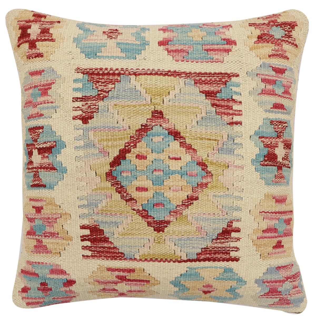 handmade Traditional Pillow Beige Red Hand-Woven SQUARE 100% WOOL Hand woven turkish pillow2 x 2