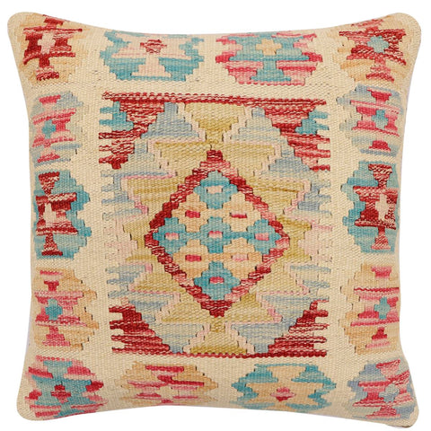 handmade Traditional Pillow Beige Red Hand-Woven SQUARE 100% WOOL Hand woven turkish pillow2 x 2