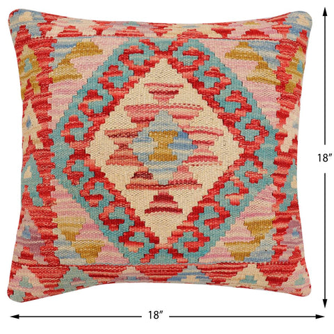 handmade Traditional Pillow Red Blue Hand-Woven SQUARE 100% WOOL Hand woven turkish pillow2 x 2