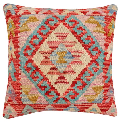 handmade Traditional Pillow Red Blue Hand-Woven SQUARE 100% WOOL Hand woven turkish pillow2 x 2