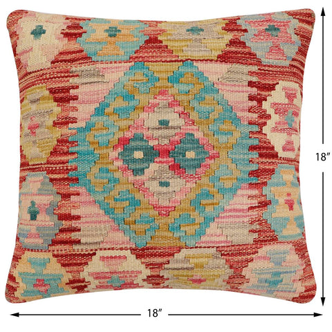handmade Traditional Pillow Red Blue Hand-Woven SQUARE 100% WOOL Hand woven turkish pillow2 x 2