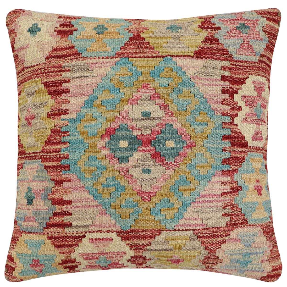 handmade Traditional Pillow Red Blue Hand-Woven SQUARE 100% WOOL Hand woven turkish pillow2 x 2
