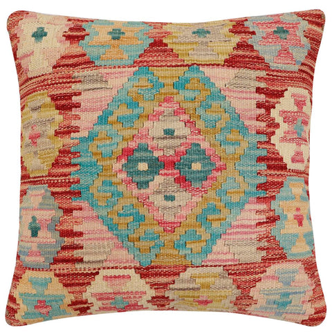 handmade Traditional Pillow Red Blue Hand-Woven SQUARE 100% WOOL Hand woven turkish pillow2 x 2