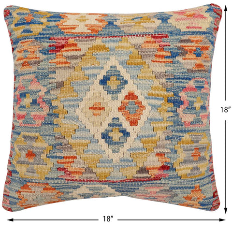 handmade Traditional Pillow Blue Rust Hand-Woven SQUARE 100% WOOL Hand woven turkish pillow2 x 2