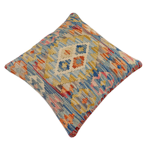handmade Traditional Pillow Blue Rust Hand-Woven SQUARE 100% WOOL Hand woven turkish pillow2 x 2