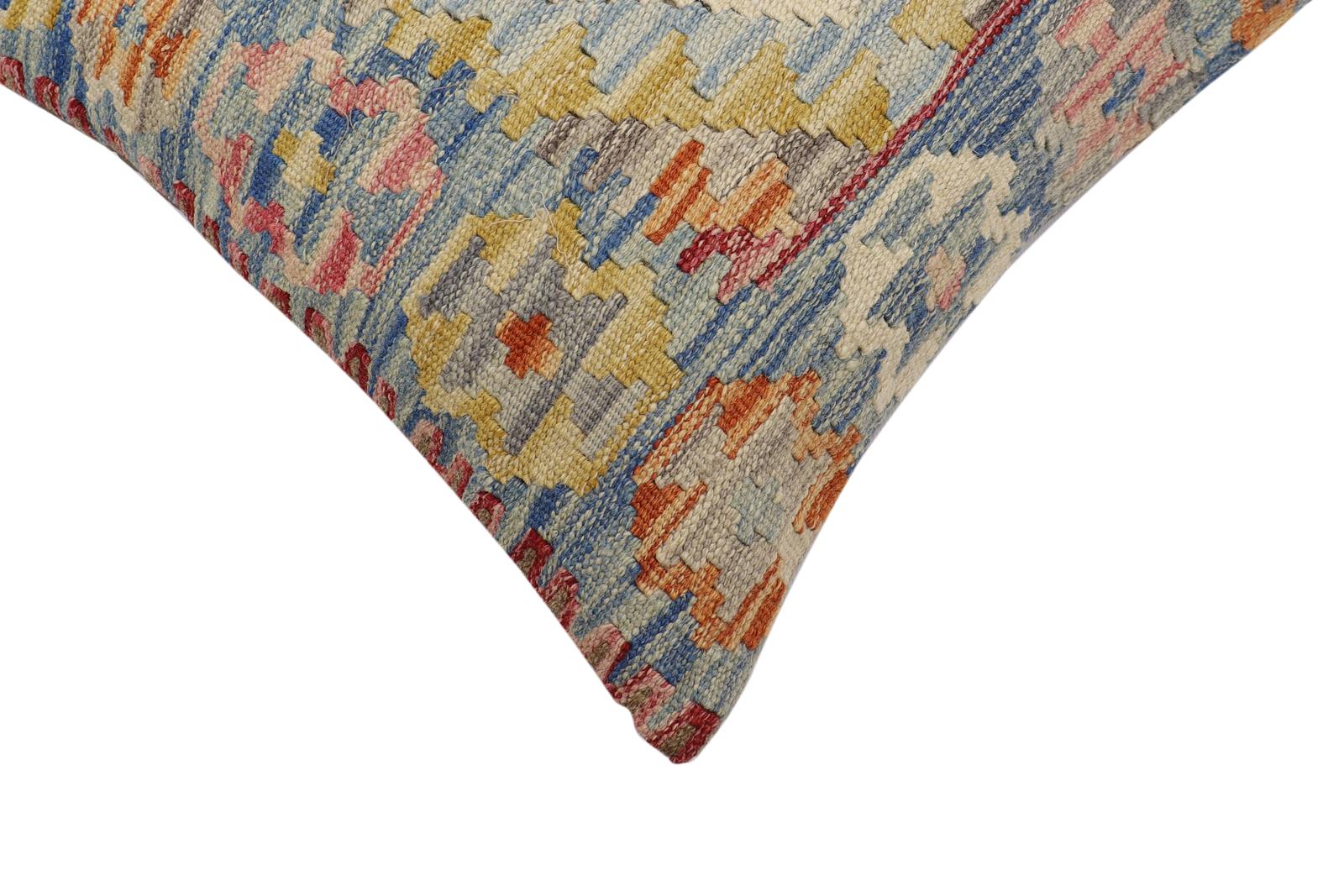 handmade Traditional Pillow Blue Rust Hand-Woven SQUARE 100% WOOL Hand woven turkish pillow2 x 2
