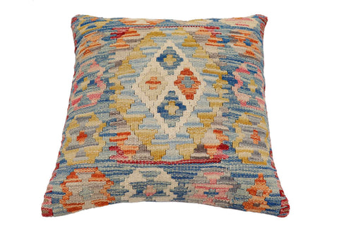handmade Traditional Pillow Blue Rust Hand-Woven SQUARE 100% WOOL Hand woven turkish pillow2 x 2