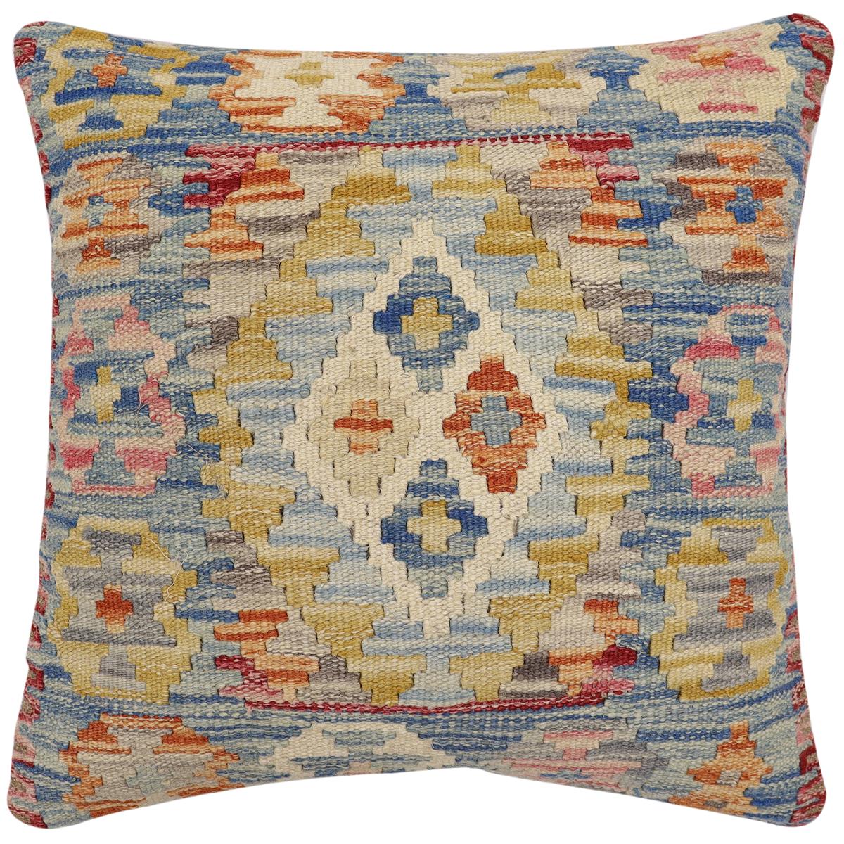 handmade Traditional Pillow Blue Rust Hand-Woven SQUARE 100% WOOL Hand woven turkish pillow2 x 2