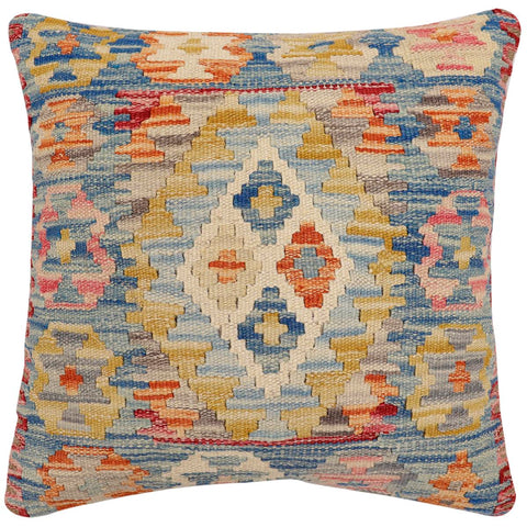 handmade Traditional Pillow Blue Rust Hand-Woven SQUARE 100% WOOL Hand woven turkish pillow2 x 2