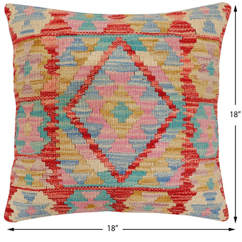 handmade Traditional Pillow Rust Blue Hand-Woven SQUARE 100% WOOL Hand woven turkish pillow2 x 2