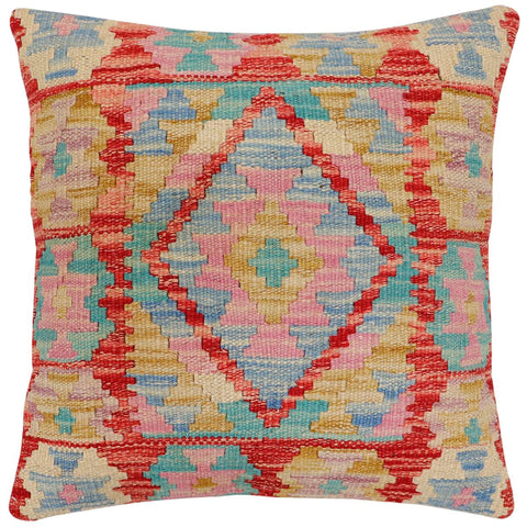 handmade Traditional Pillow Rust Blue Hand-Woven SQUARE 100% WOOL Hand woven turkish pillow2 x 2