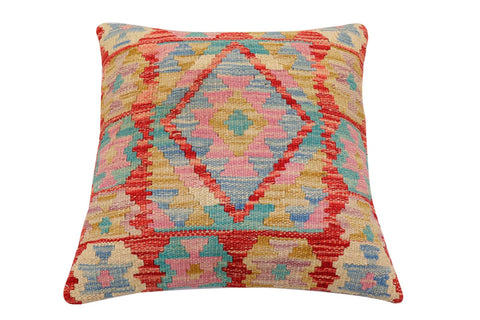 handmade Traditional Pillow Rust Blue Hand-Woven SQUARE 100% WOOL Hand woven turkish pillow2 x 2