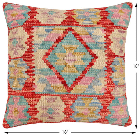 handmade Traditional Pillow Rust Blue Hand-Woven SQUARE 100% WOOL Hand woven turkish pillow2 x 2