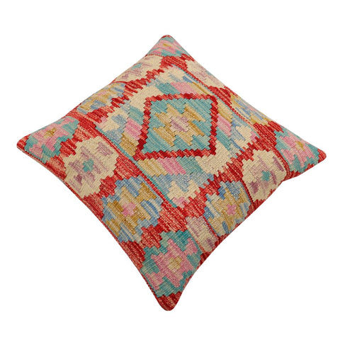 handmade Traditional Pillow Rust Blue Hand-Woven SQUARE 100% WOOL Hand woven turkish pillow2 x 2