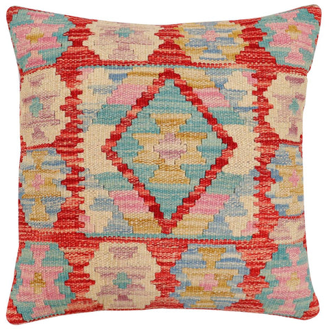 handmade Traditional Pillow Rust Blue Hand-Woven SQUARE 100% WOOL Hand woven turkish pillow2 x 2