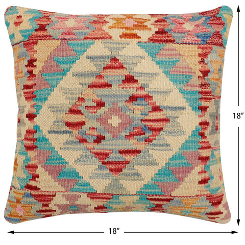 handmade Traditional Pillow Rust Blue Hand-Woven SQUARE 100% WOOL Hand woven turkish pillow2 x 2