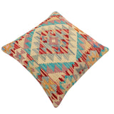 handmade Traditional Pillow Rust Blue Hand-Woven SQUARE 100% WOOL Hand woven turkish pillow2' x 2'