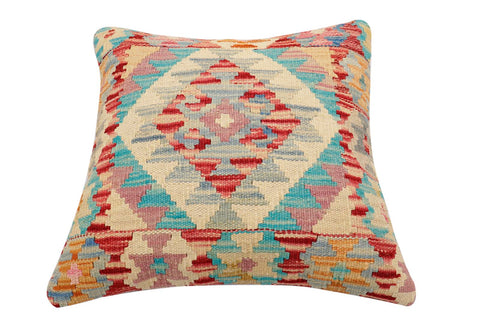 handmade Traditional Pillow Rust Blue Hand-Woven SQUARE 100% WOOL Hand woven turkish pillow2 x 2