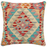 handmade Traditional Pillow Rust Blue Hand-Woven SQUARE 100% WOOL Hand woven turkish pillow2' x 2'