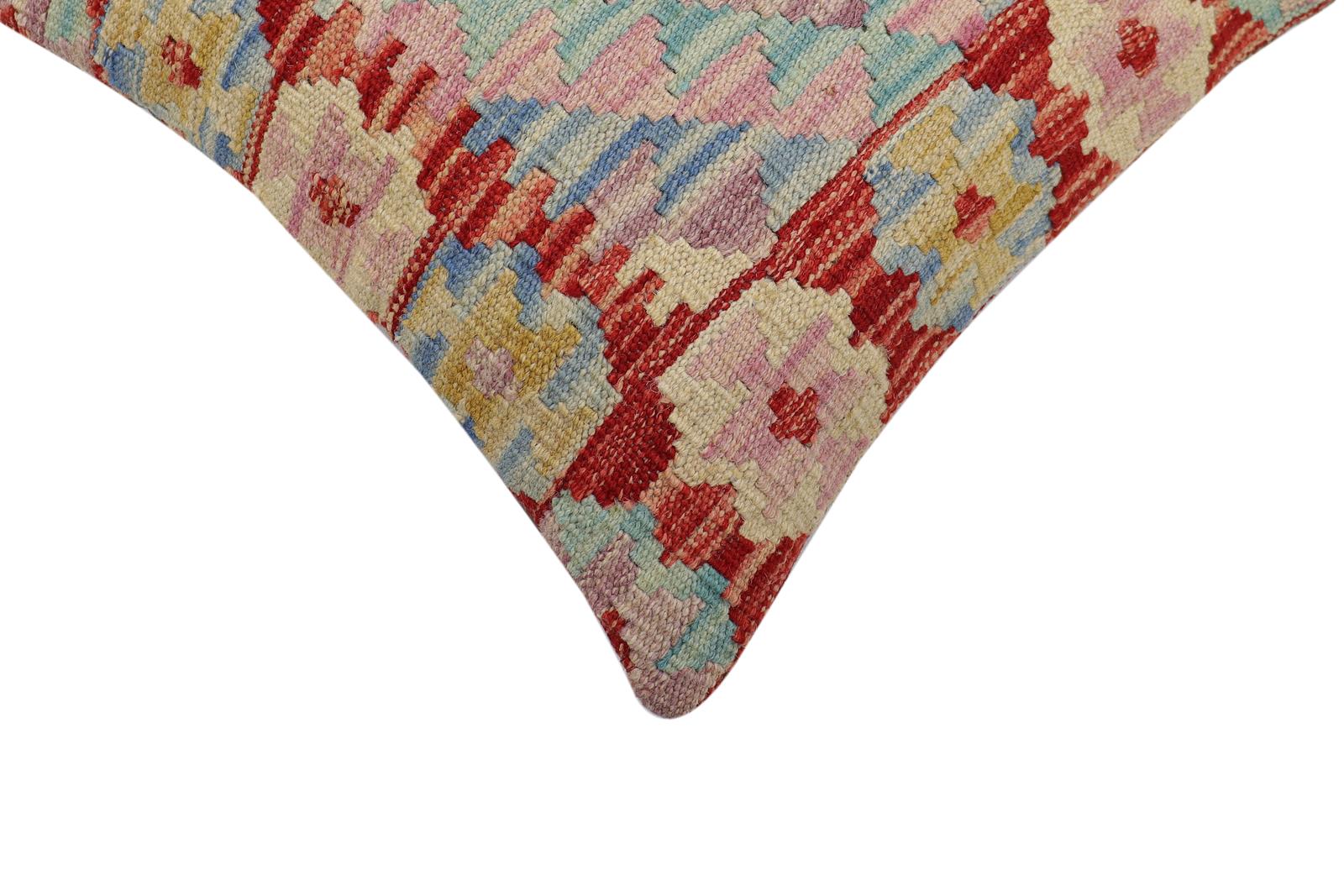 handmade Traditional Pillow Rust Blue Hand-Woven SQUARE 100% WOOL Hand woven turkish pillow2' x 2'