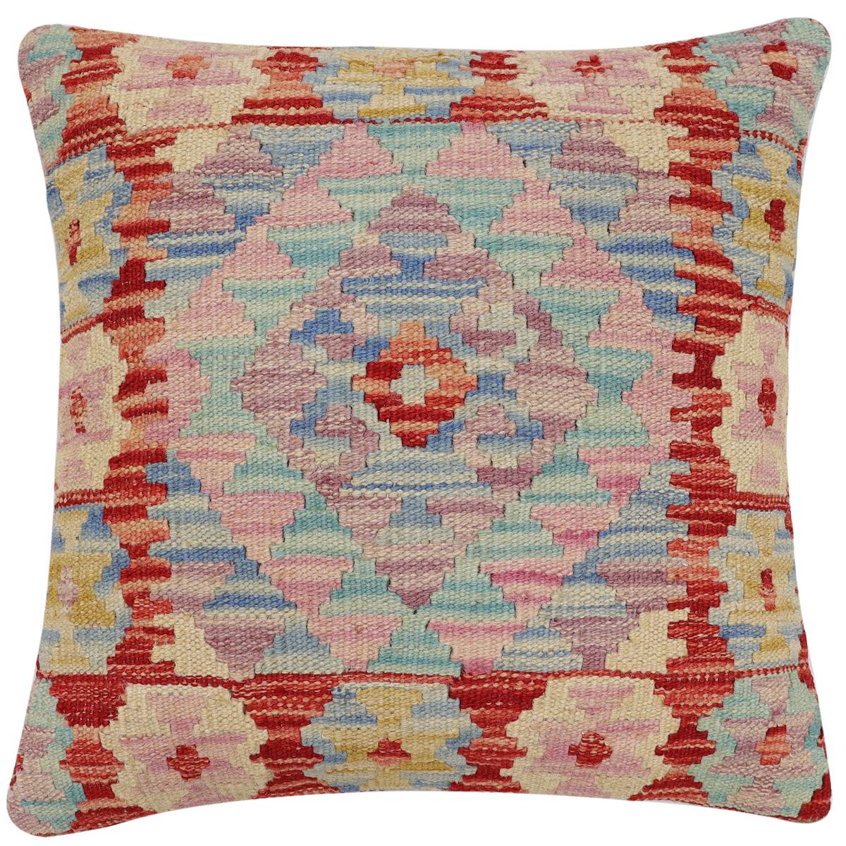 handmade Traditional Pillow Rust Blue Hand-Woven SQUARE 100% WOOL Hand woven turkish pillow2' x 2'