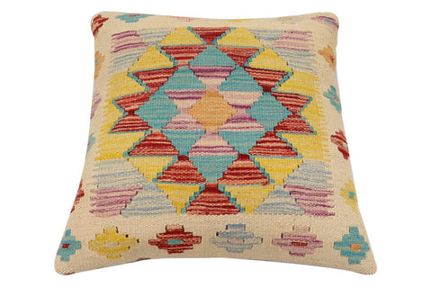 handmade Traditional Pillow Beige Rust Hand-Woven SQUARE 100% WOOL Hand woven turkish pillow2 x 2