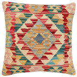 handmade Traditional Pillow Red Blue Hand-Woven SQUARE 100% WOOL  Hand woven turkish pillow  2 x 2