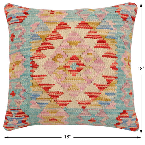 handmade Traditional Pillow Blue Red Hand-Woven SQUARE 100% WOOL Hand woven turkish pillow2 x 2
