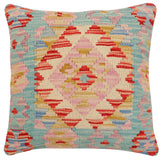 handmade Traditional Pillow Blue Red Hand-Woven SQUARE 100% WOOL Hand woven turkish pillow2' x 2'